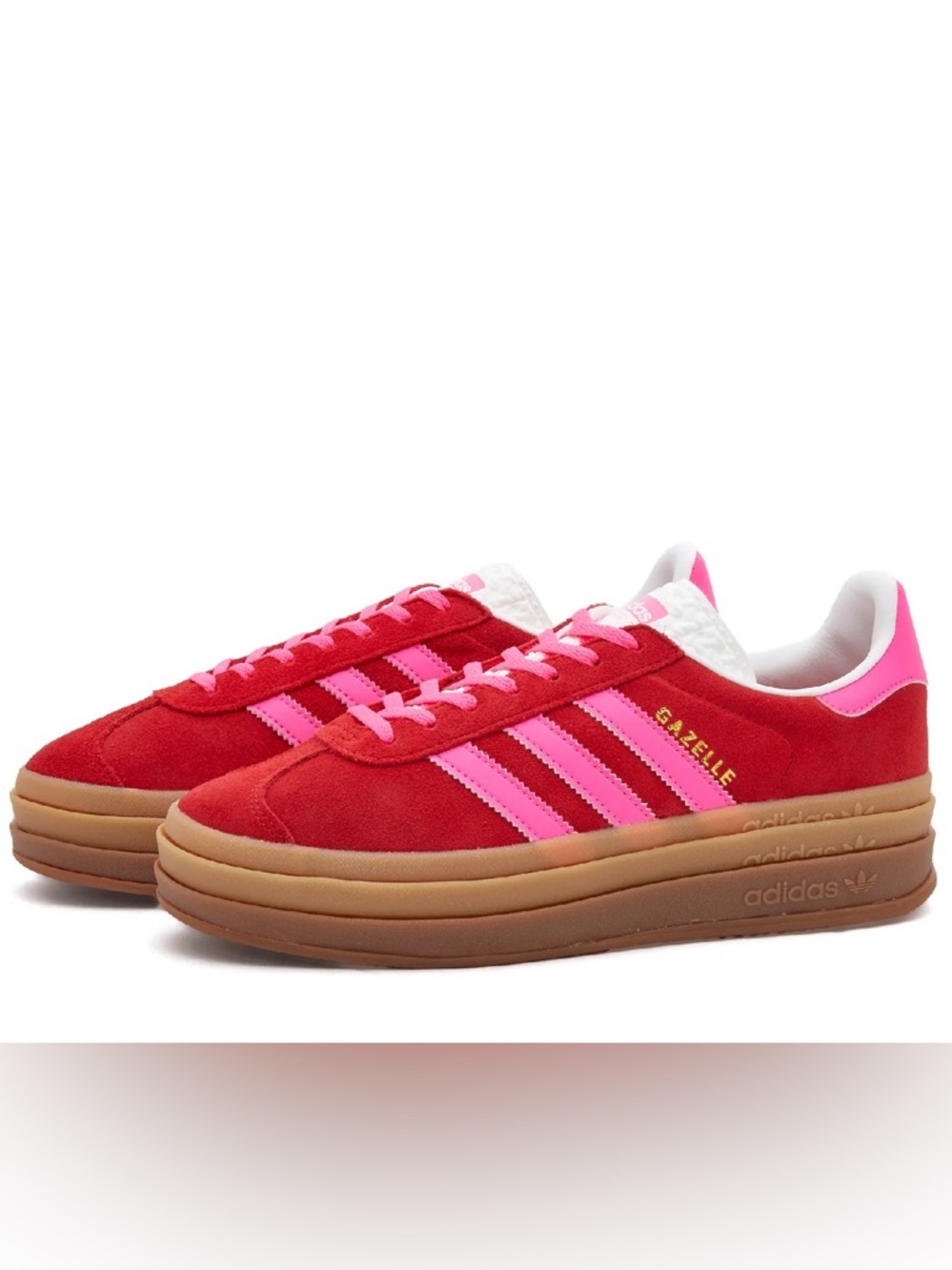 Adidas Gazelle Bold sneakers in the Collegiate Red and Lucid Pink colorway